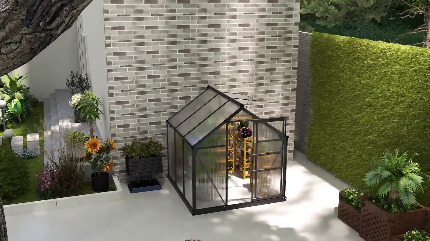 Kweekkas – Tuinkas – Groeikas – Moestuin Kas – Polycarbonaat Kas – Grijs – Aluminium Frame – UV-Bestendig – Inclusief Dakventilatie en Schuifdeur – 190x192x201 cm – Versterkte Stalen Basis