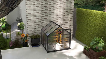 Kweekkas – Tuinkas – Groeikas – Moestuin Kas – Polycarbonaat Kas – Grijs – Aluminium Frame – UV-Bestendig – Inclusief Dakventilatie en Schuifdeur – 190x192x201 cm – Versterkte Stalen Basis
