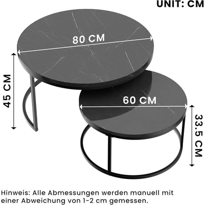 2-Delige Salontafel Set – Woonkamer Tafel – Balkon Tafeltje – Opbergtafel – Marmeren Salontafel – Wit Hoogglans – Goud Metalen Frame – Uitbreidbaar & Veelzijdig