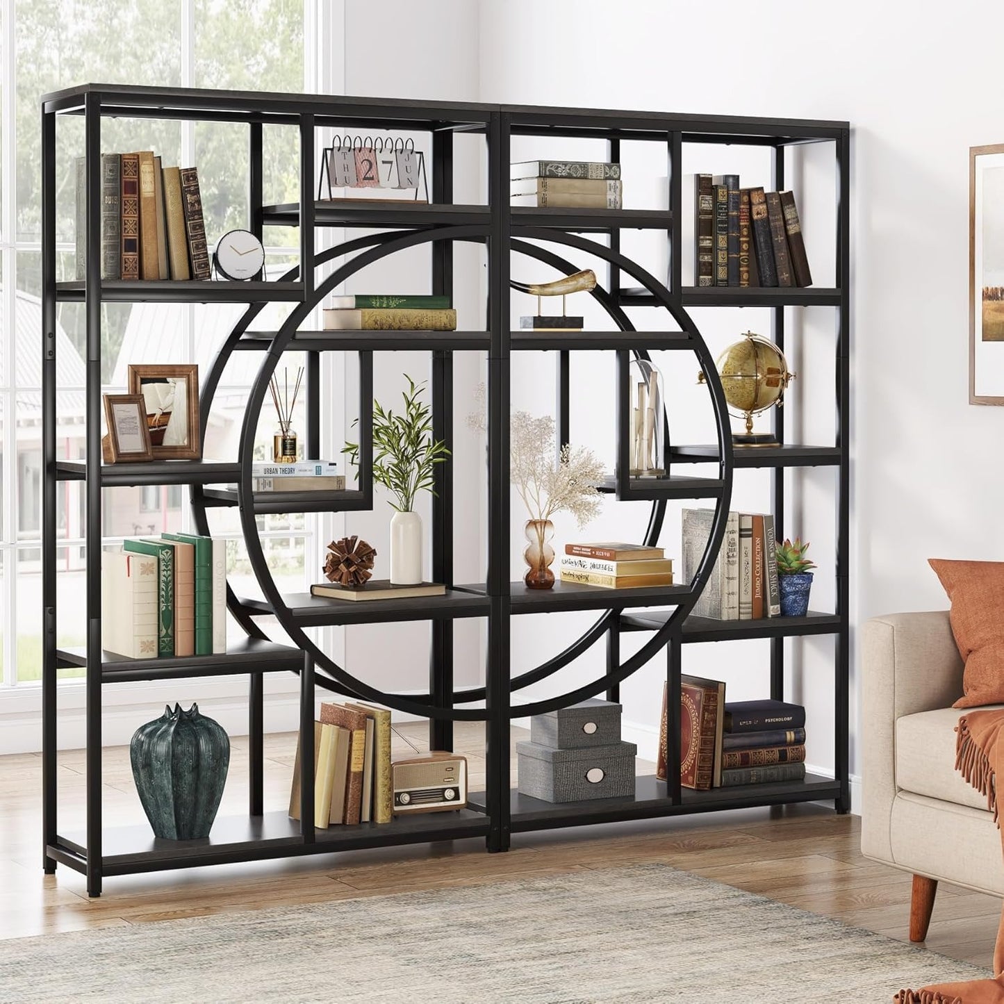 Boekenkast – Boekplank – Boekenrek – Vakkenkast – Opbergkast – Industrieel Design – 5 Laags – Vrijstaand – MDF Hout – Grijs – Ruimtebesparend – Eenvoudige Montage