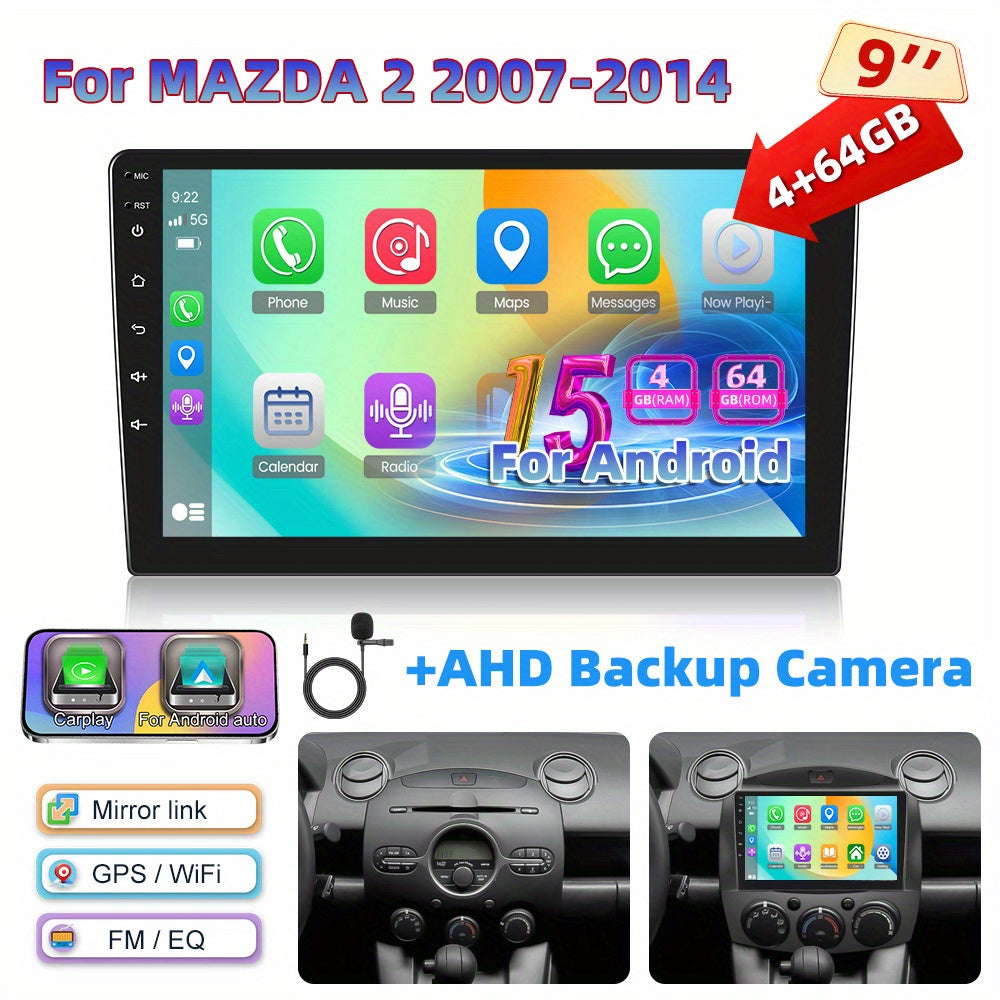 Android Autoradio – Auto Radio – Multimedia Radio – Navigatiesysteem – Touchscreen Radio – 9 Inch 1280p IPS Scherm – Android 15 Met 4GB+64GB – Draadloos Carplay & Android Auto – Met AHD Achteruitrijcamera & Microfoon