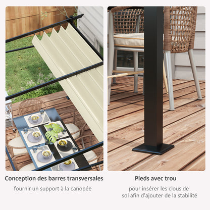 Pergola – Tuinoverkapping – Zonnescherm – Buitenluifel – Buitenkamer – Uitschuifbaar Dak – Metaal Epoxy Frame – 4x3 Meter Beige