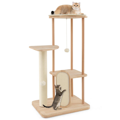Krabpaal – Kattenboom – Krabmeubel – Kattenhuis – Kattenmand – 4 Lagen – Rubberhout & Sisal – Compact 59x47x112 cm