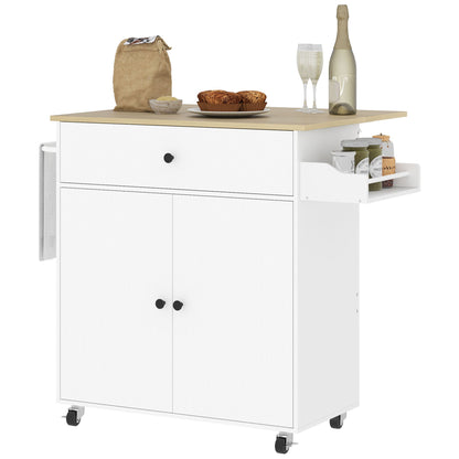 Keukentrolley – Serveerwagen – Keukenwagen – Keukenrek – Keukeneiland – Uitschuifbaar Werkblad – Verstelbare Plank – Wit – 106x42x87 cm