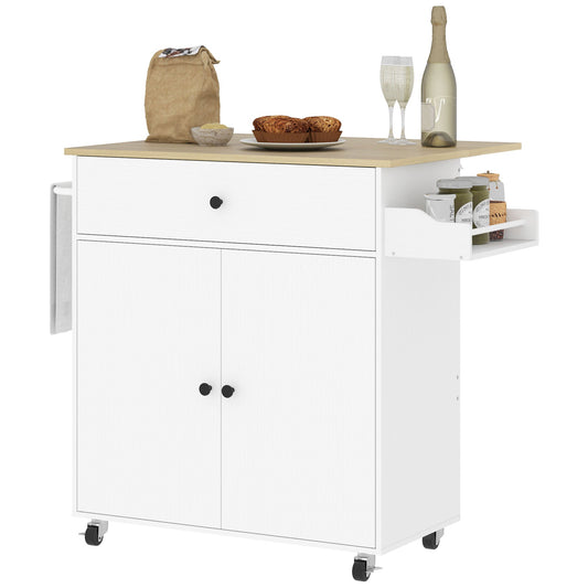 Keukentrolley – Serveerwagen – Keukenwagen – Keukenrek – Keukeneiland – Uitschuifbaar Werkblad – Verstelbare Plank – Wit – 106x42x87 cm