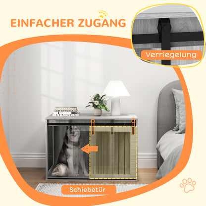 Hondenbench – Hondenkooi – Bench – Hondenhuisje – Hondenkennel – Opvouwbaar – Schuifdeur – Ventilatie – Spaanplaat & Staal – 98x58x61 cm – Grijs