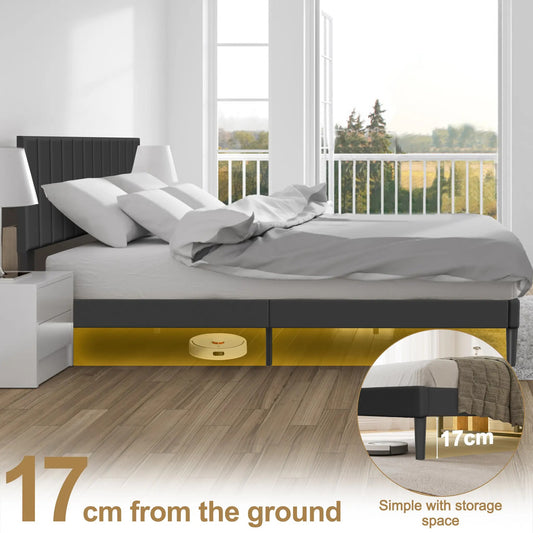 Stalen Bedframe – Metaal Bed – Slaapbed – Bedframe Met Hoofdeinde – Bed Met Bekleding – 140x200 cm – 300 kg Draagvermogen – Vooraf In Elkaar Gezet