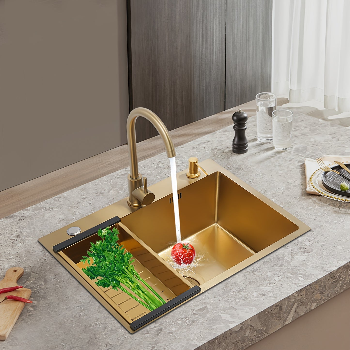 Keukenspoelbak – Spoelbak – Gootsteen – Wasbak – Enkele Spoelbak – 201 Roestvrij Staal – 45x60x20 cm – 360° Draaibare Mengkraan – Geluiddempend met Anti-Condenslaag