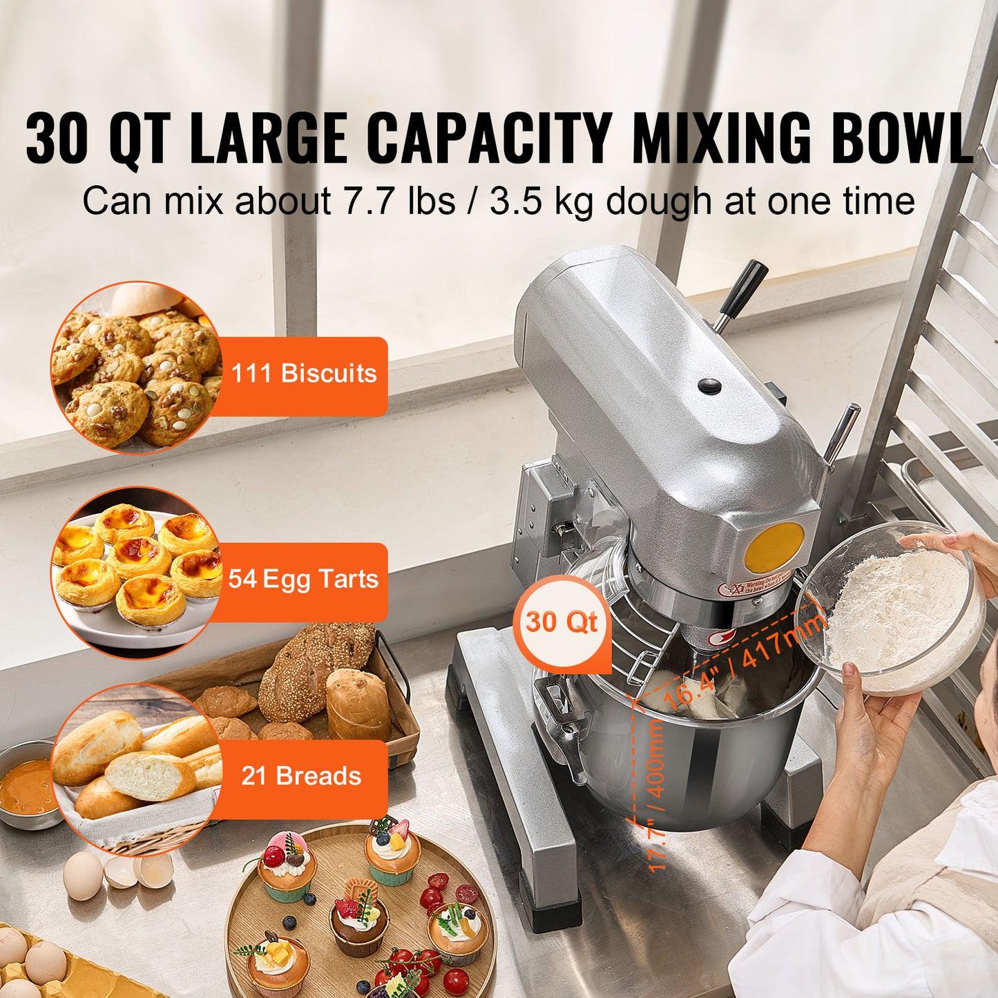 Keukenmixer – Keukenmachine – Keukenrobot – Foodprocessor – 28,5L Mengkom – 1100W Motor – 3 Snelheden