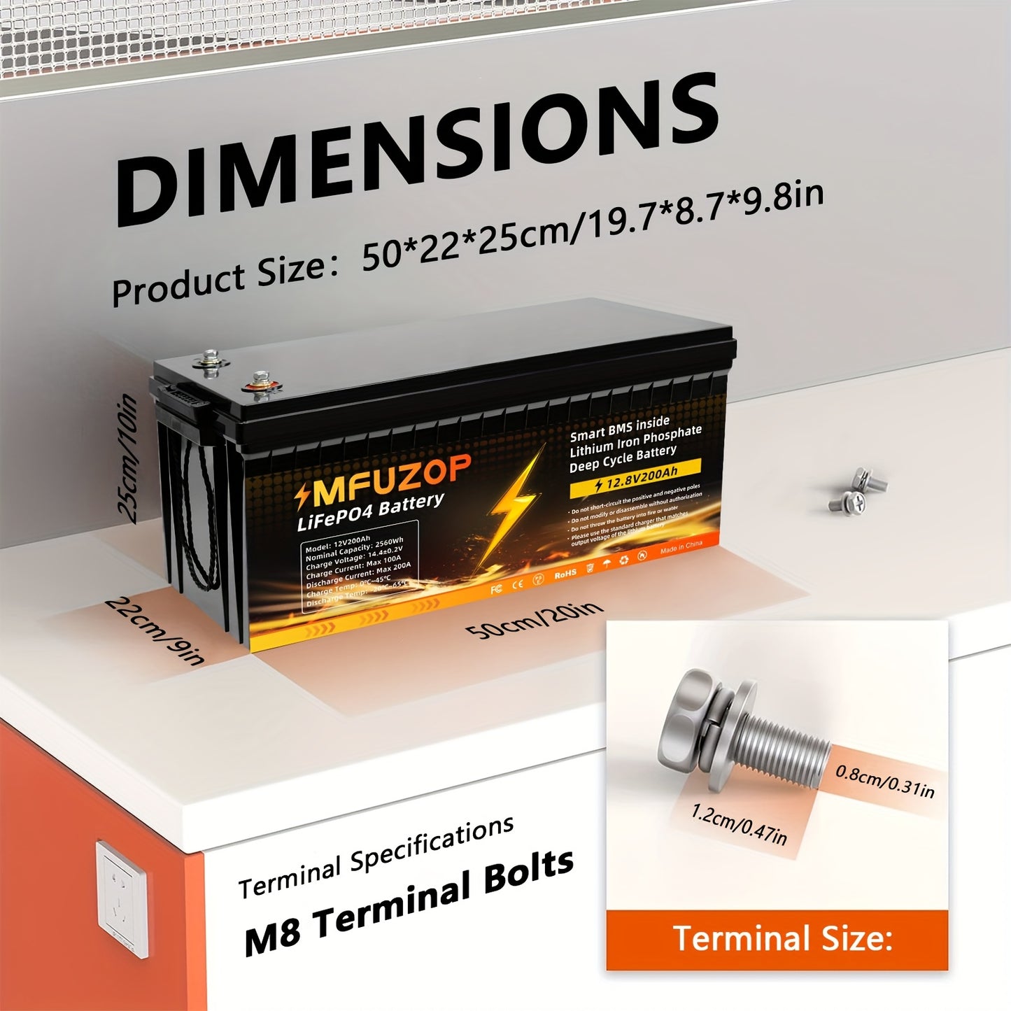 Lithium Accu – LiFePO4 Accu – Solar Accu – Camper Accu – Deep Cycle Accu – 12V 200Ah – 200A BMS Bescherming – Robuuste ABS Behuizing
