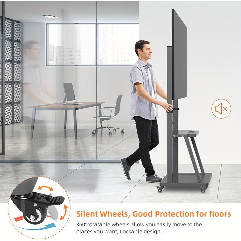 TV Meubel Mobiel – Mobiele TV Standaard – TV Trolley – Verrijdbare TV-Standaard – Verrijdbaar TV-Meubel – voor 32-100 inch Schermen – Verstelbare Hoogte – Stevig Metaal – max. 80 kg Draagkracht – 2 Opberglepels – VESA tot 800x600 mm