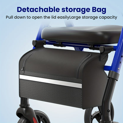 Rollator – Wandelwagen – Looprek – Senioren Walker – Opvouwbare Rollator Blauw – Grote Wielen 20,32 cm – Verstelbaar Frame Met Zitje