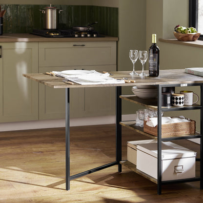 Vouwtafel – Klaptafel – Eettafel – Tuintafel – Houten Tafel – Uitschuifbaar – Met 3 Opbergrekken – Industrieel Design – 180x77x60 cm