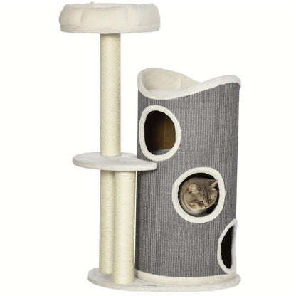 Kattenklimpaal – Kattenboom – Krabpaal – Krabmeubel – Kattenhuis – 109 cm Hoog – Sisal Krabpalen – Wit Grijs Multiplex