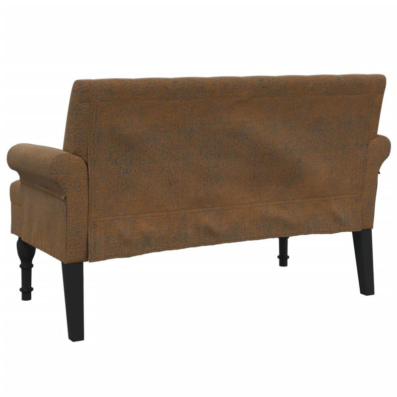 Bank Met Rugleuning – Zitbank – Bankje – Opbergbank – Houten Bank – Bruin Faux Suède Leer – Comfortabele Rugleuning – Stevig Houten Frame