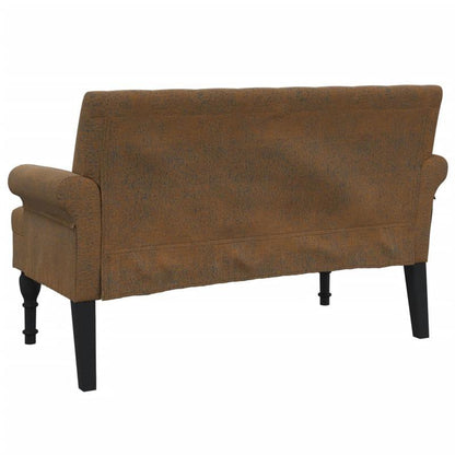 Bank Met Rugleuning – Zitbank – Bankje – Opbergbank – Houten Bank – Bruin Faux Suède Leer – Comfortabele Rugleuning – Stevig Houten Frame