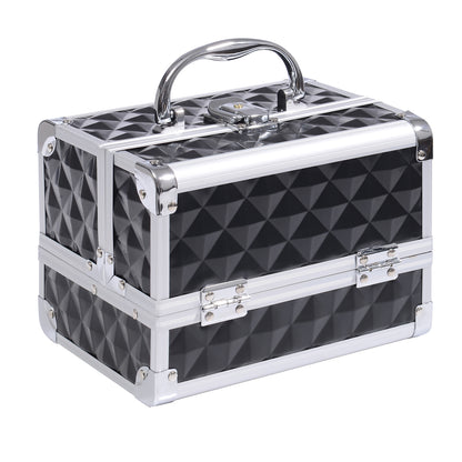 Make-upkoffer – Make-up trolley – Cosmetica koffer – Beautycase – Visagiekoffer – Aluminium frame – Uitklapbare 3-laags met slot en spiegel – Zwart – 20x15x15 cm