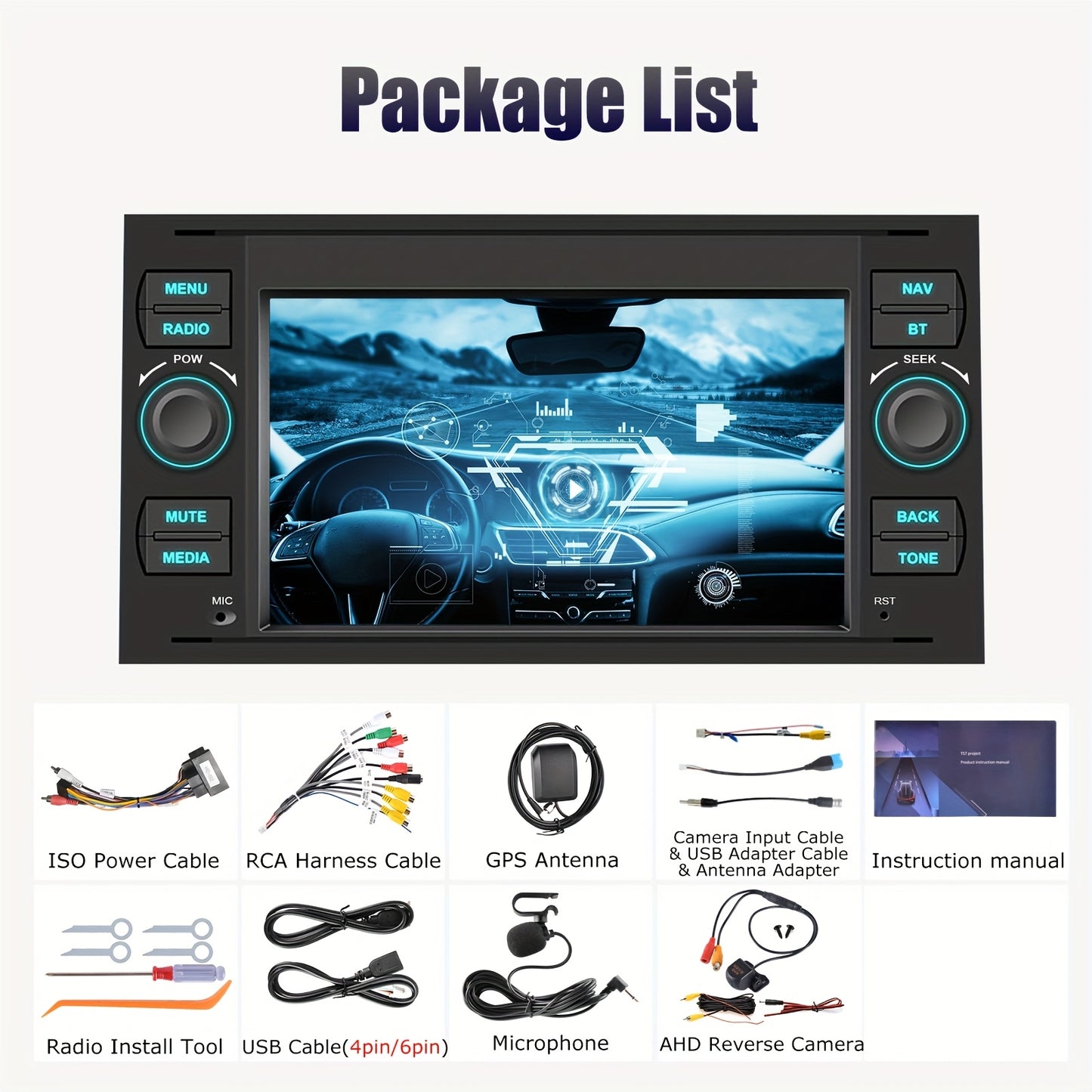 Autostereo – Car Radio – Autoradio – Multimedia Autoradio – Android 14 Stereosysteem – 7 Inch Touchscreen – Draadloze CarPlay & Android Auto – GPS Navigatie – Dual Camera Support – Voor Ford Modellen – Inclusief Microfoon en Installatietools