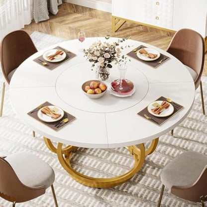 Ronde Eettafel – Keukentafel – Ronde Tafel – Eetkamertafel – Salontafel – Wit Tafelblad – Gouden Metalen Poten – 120 x 120 cm – Hittebestendig Houten Blad