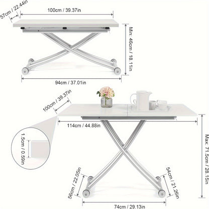 Verstelbare Eettafel – Multifunctionele Tafel – Koffietafel – Werkplek – Bijzettafel – Zwart Notenhout – Stabiel Metalen Frame – Hoogte Verstelbaar