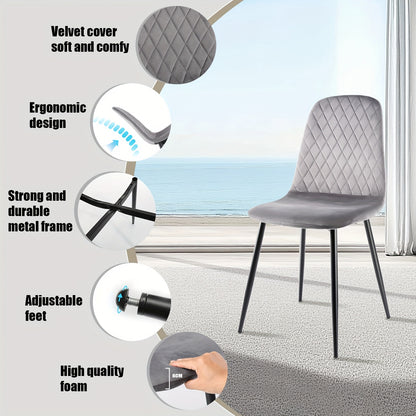 Eetkamerstoel – Keukenstoel – Kuipstoel – Stoel – Dinersstoel – Set van 4 – Grijze Velvet Bekleding – Ergonomische Rugleuning & Hoogwaardig Schuim