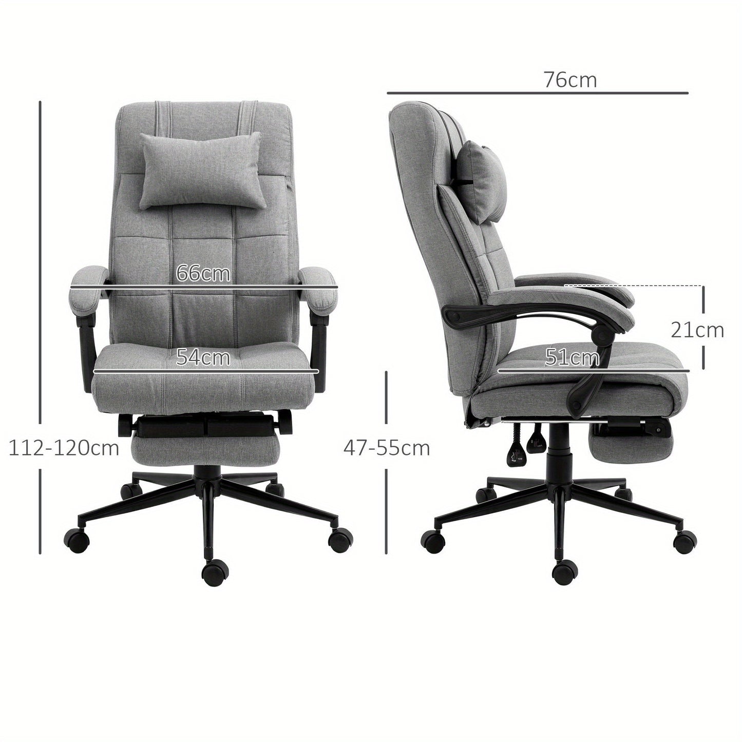 Bureaustoel – Kantoorstoel – Office Chair – Gamestoel – Bureau Stoel – Verstelbare zithoogte 47-55 cm – Pneumatisch kantelbare rugleuning 90-155° – Met hoofdsteun en armleuningen – Ademend linnen met stevig houten frame