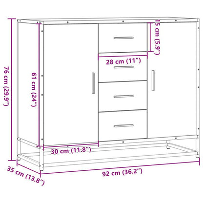 Modern Contemporary Sideboard Cabinet 92x35x76cm - Hardwood & Particle Board, 3 Drawers, 2 Doors, Removable Shelves, No Assembly Required, Floor-Standing Storage for Living Room, Bedroom, Office, Cabinet Storage, Bedroom Orga