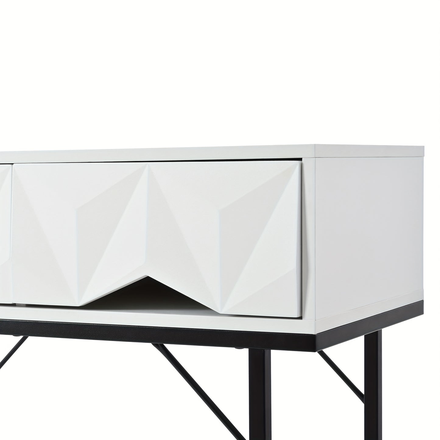 Moderne Sidetable – Haltafel – Wandtafel – Opbergtafel – Console Tafel – Geometrisch 3D Ladesysteem – Wit Met Zwarte Poten