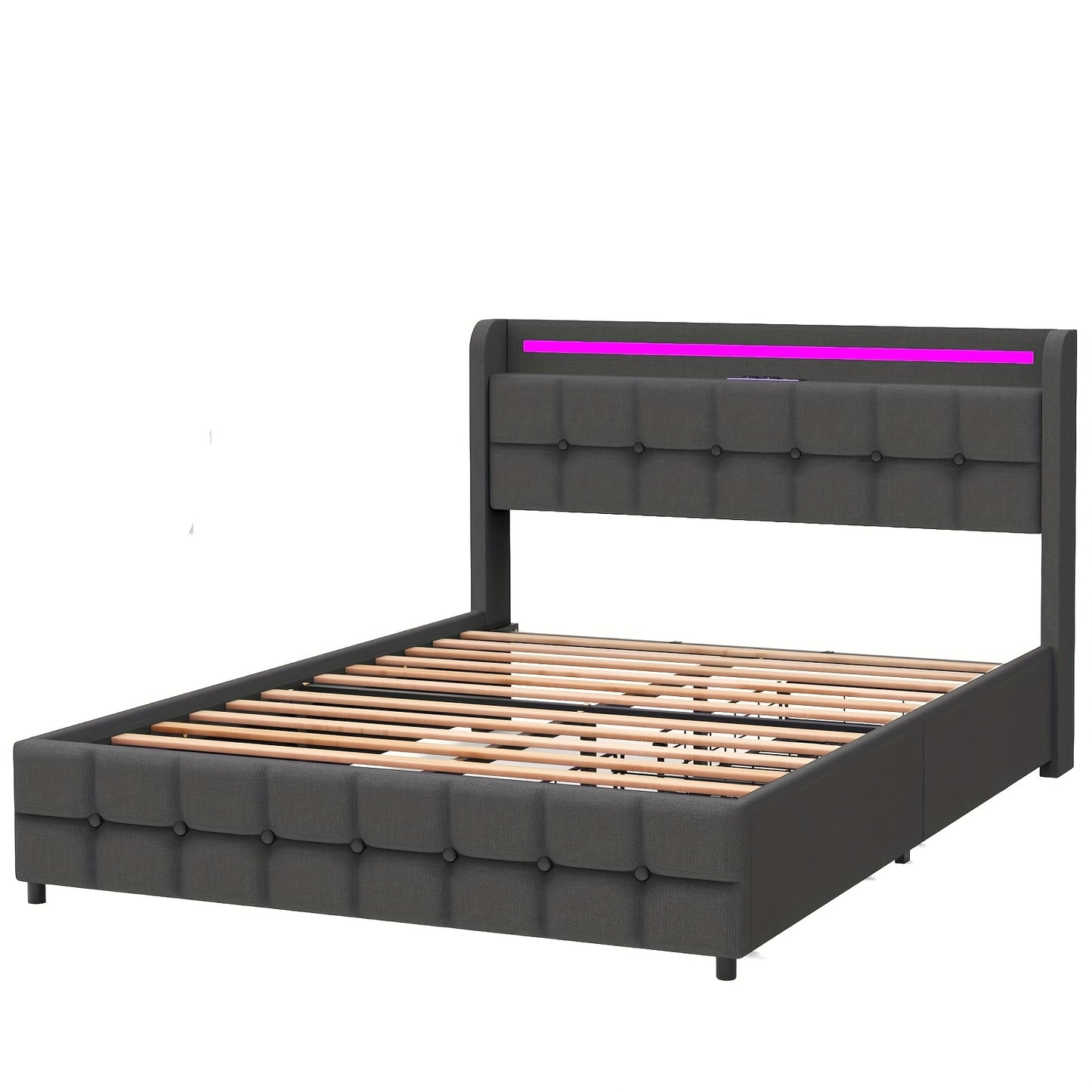 Gestoffeerd Bed – Bed Met Opberglades – Bedframe Met Opbergruimte – Lager Bed – Modern Bed – 140x200 cm – 2 Ruime Lades – Linnen Bekleding