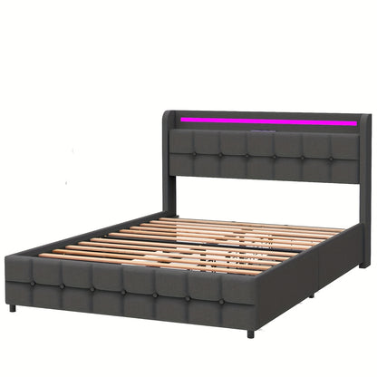 Eenpersoonsbed – Bedframe – Single Bed – Opbergbed – Slaapbank – 90x200 cm – Met 2 Opberglades – Stevige Houten Lattenbodem