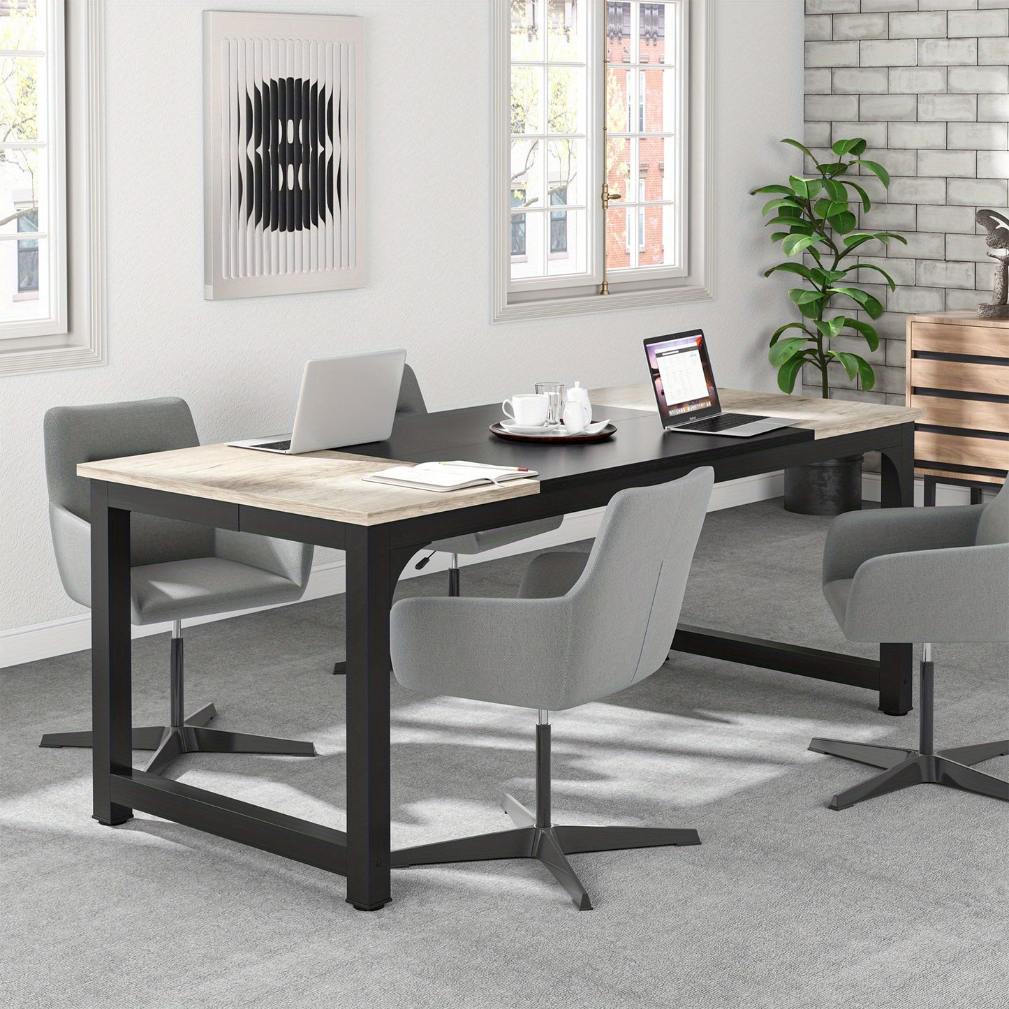 Bureau – Werkplek – Studietafel – Tafel – Industrieel Design – Extra Groot 180x80 cm – Stevig Metaal & Kunsthout – Geschikt Voor 6-8 Personen