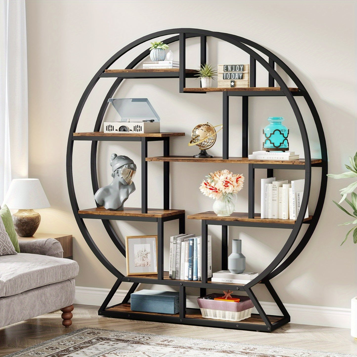 Boekenkast – Boekplank – Boekenrek – Open Kast – Opbergkast – Rustic Brown – Ruimtebesparend Verticaal Design – Stevig Houten Frame Met Metalen Steunen