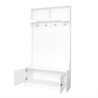 Halmeubel Wit – Kapstok – Schoenenkast – Entree Meubel – Opbergkast – Soft-Close Deuren – Geïntegreerde Zitbank Met Opbergruimte