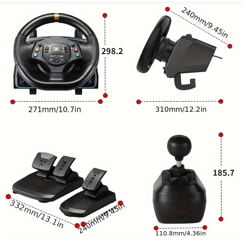 Racing Stuurwiel – Gaming Stuur – Racestuur – Simulator Stuur – Zwart – 1080 Graden Rotatie – Instelbare Stuurhoek 270°-1080°