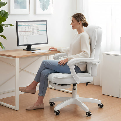 Ergonomische Bureaustoel – Bureaustoel Met Voetensteun – Kantoorstoel – Draaistoel – Gamingstoel – Memory Foam Zitting – Verstelbare Kantelbare Rugleuning – Wit