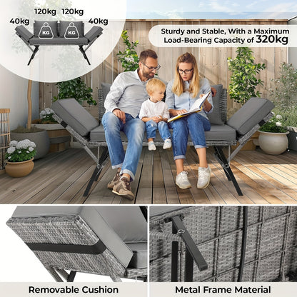 Tuinbank – Tweezitsbank – Loungesofa – Rattanbank – Balkonbank – Verstelbare Rugleuning – Weerbestendig PE Polyrattan – Grijs Rattan + Grijze Mat