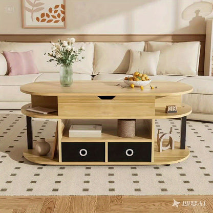 Salontafel – Koffietafel – Tafeltje – Verhoogbare Tafel – Houten Tafel – Verstelbare Hoogte – Hardhout Met Opbergruimte