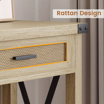 Sidetable – Consoletafel – Haltafel – Wandtafel – Bijzettafel – Smal ontwerp 118x78x37 cm – Hardhout en rattan