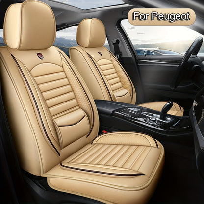 Universal PU Leather Car Seat Covers Set, for PEUGEOT 208, 2008, 308, 3008, 508, 5008, 206, 307 - Adjustable Front and Rear Seats, 5-Seat All-Season Car Seat Protector, Airbag Compatible
