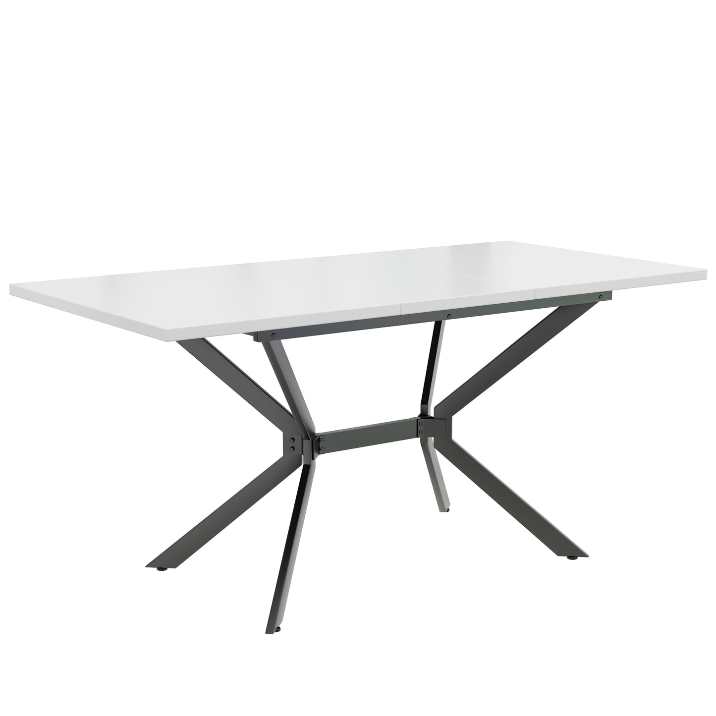 Uitklapbare Eettafel – Uitschuifbare Tafel – Verlengbare Eettafel – Klaptafel – Keukentafel – Mat Wit MDF – Zwarte Metalen Poten – 120-160x80 cm – Geschikt Voor 4-6 Personen