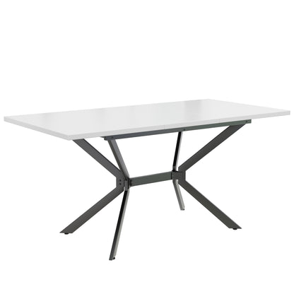 Uitklapbare Eettafel – Uitschuifbare Tafel – Verlengbare Eettafel – Klaptafel – Keukentafel – Mat Wit MDF – Zwarte Metalen Poten – 120-160x80 cm – Geschikt Voor 4-6 Personen