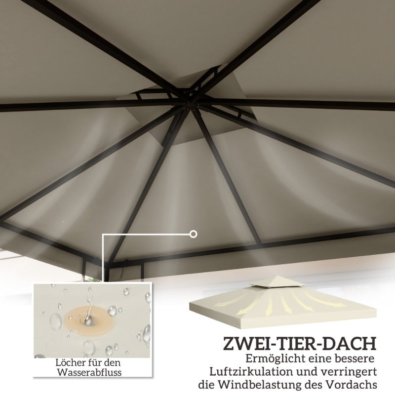 Vervangbare Canopy – Tuinkap – Overkapping – Luifel – Zonnescherm – UV-Bescherming – Windbestendig Polyester 3x3m Cream White