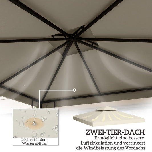 Vervangbare Canopy – Tuinkap – Overkapping – Luifel – Zonnescherm – UV-Bescherming – Windbestendig Polyester 3x3m Cream White