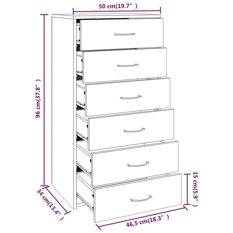 Sideboard – Dressoir – Kast – Opbergmeubel – Ladenkast – Sonoma Grijs – 6 Laden – Compacte Ruimtelijke Opbergruimte