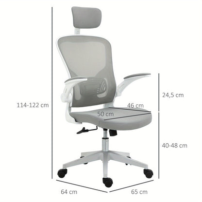 Bureaustoel – Ergonomische Stoel – Kantoorstoel – Draaistoel – Office Chair – Verstelbare Hoofdsteun – Ademend Mesh – Schommelfunctie – Hoogte Verstelbaar – Grijs