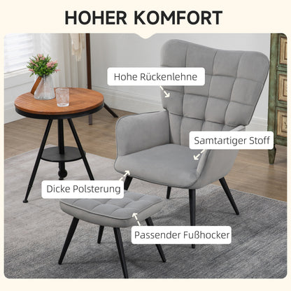 Relaxfauteuil – Relaxstoel – Fauteuil – Lounge Chair – Sessel – Lichtgrijs – Inclusief Voetenbank – Max. Draagkracht 120 kg