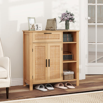 Keukenkastje – Keukenbuffet – Opbergkast – Dressoir – Kastje – Hout & Natuurlijk Rattan – Lade en Verstelbare Plank – Compact 75x30x80 cm