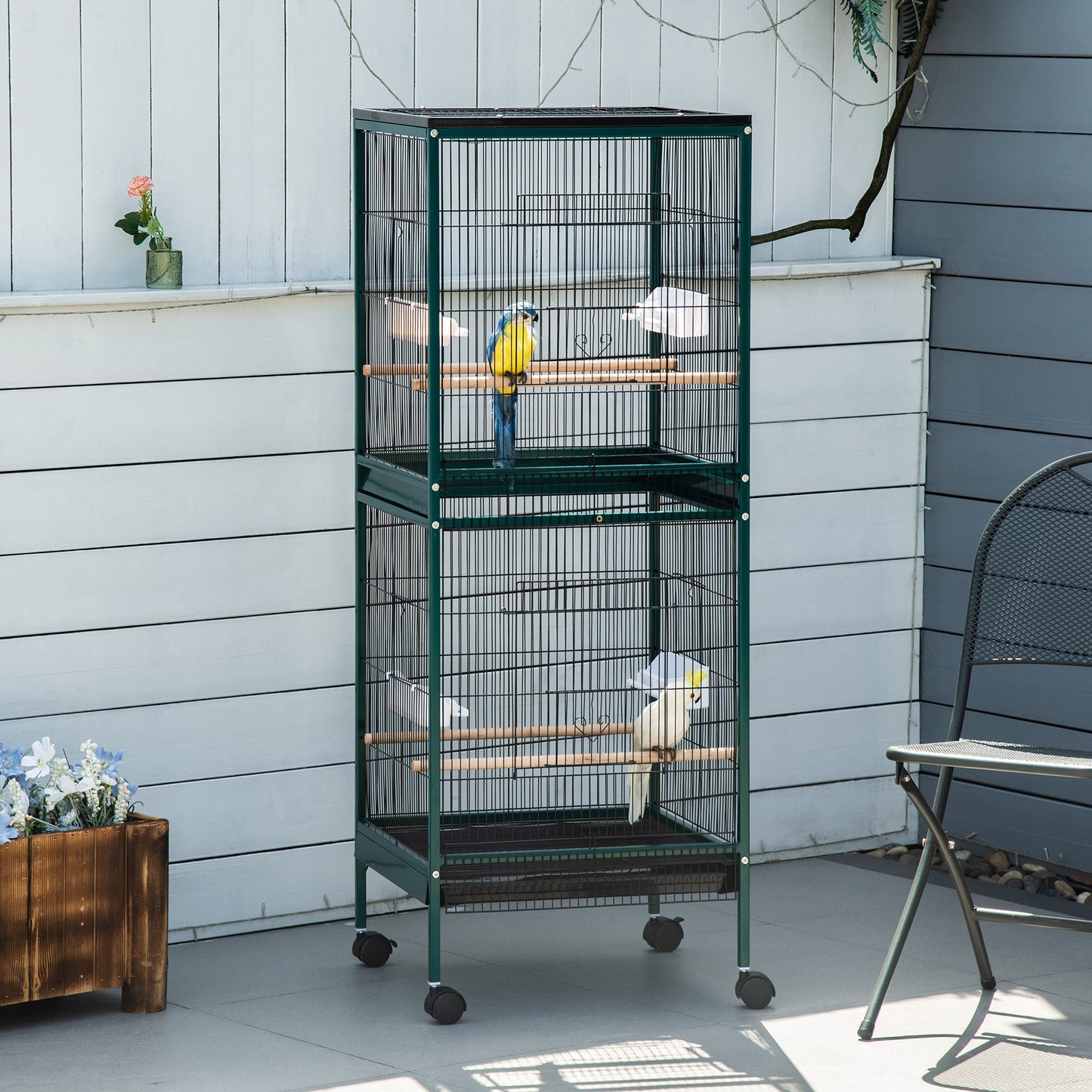Vogelkooi Binnen – Vogelkast – Vogelkooi Groot – Vogelkooi Met Wieltjes – Vogel Kooi Groen – Ruime Metalen Kooi – 4 Deuren – Makkelijk Verplaatsbaar
