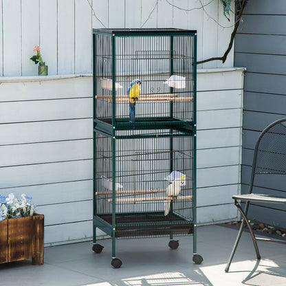 Vogelkooi Binnen – Vogelkast – Vogelkooi Groot – Vogelkooi Met Wieltjes – Vogel Kooi Groen – Ruime Metalen Kooi – 4 Deuren – Makkelijk Verplaatsbaar
