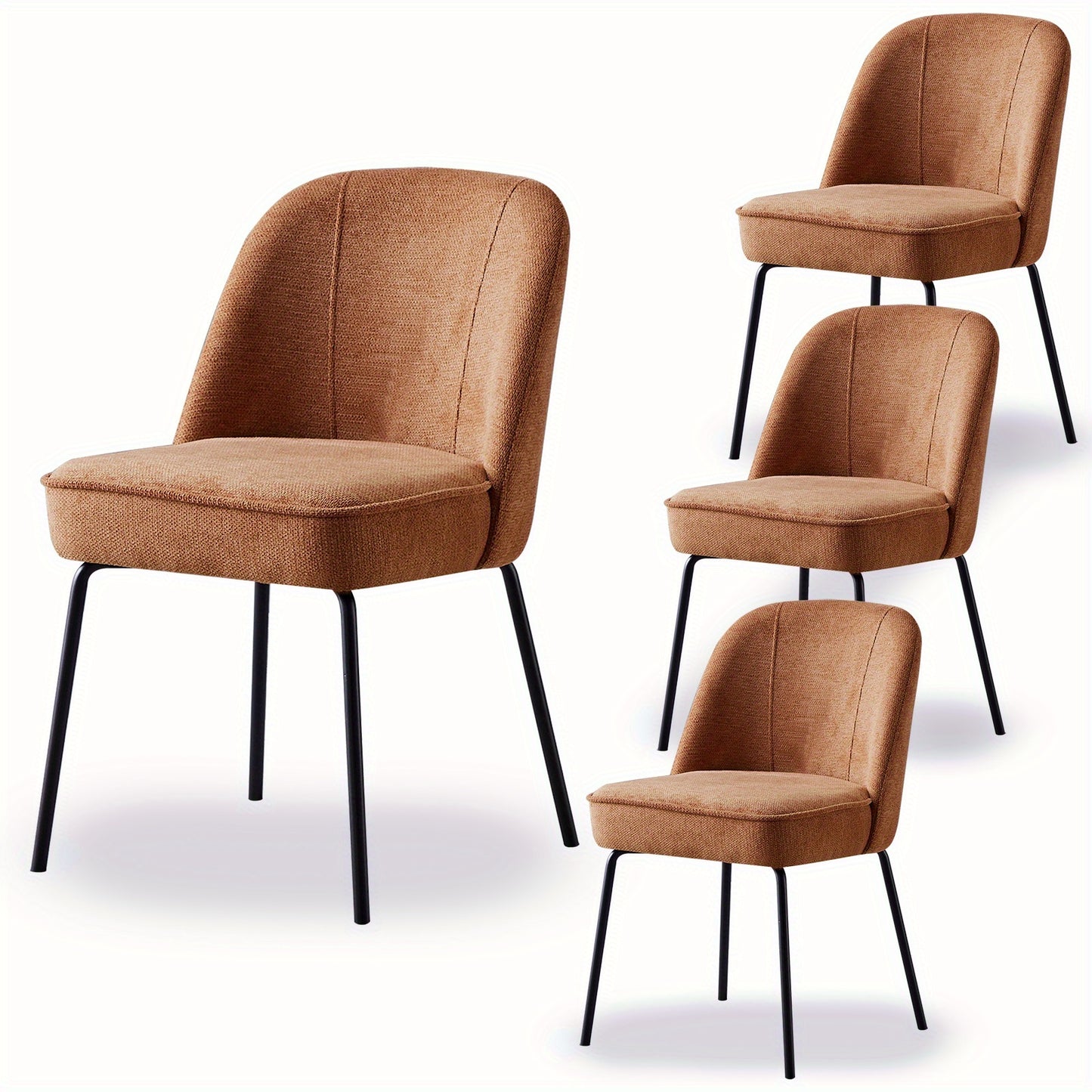 Eetkamerstoelen – Stoelen – Dining Chairs – Kruispootstoelen – Bureau Stoel – Set Van 4 Oranje Stoelen – 12 Cm Dikke Schuimzitting Met Veer – Mix Van Katoen En Linnen Bekleding